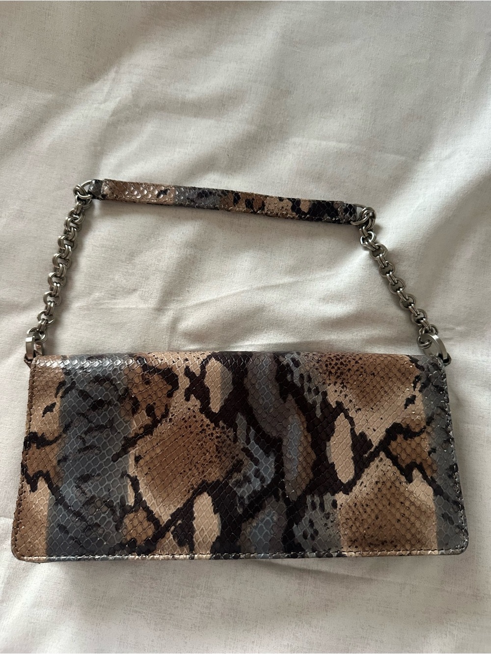 Ann Taylor Brown Snakeskin Purse with Chain Strap